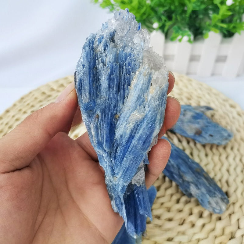 Natural blue kyanite mineral specimen, Brazilian blue kyanite rough mineral specimen, blue quartz cluster