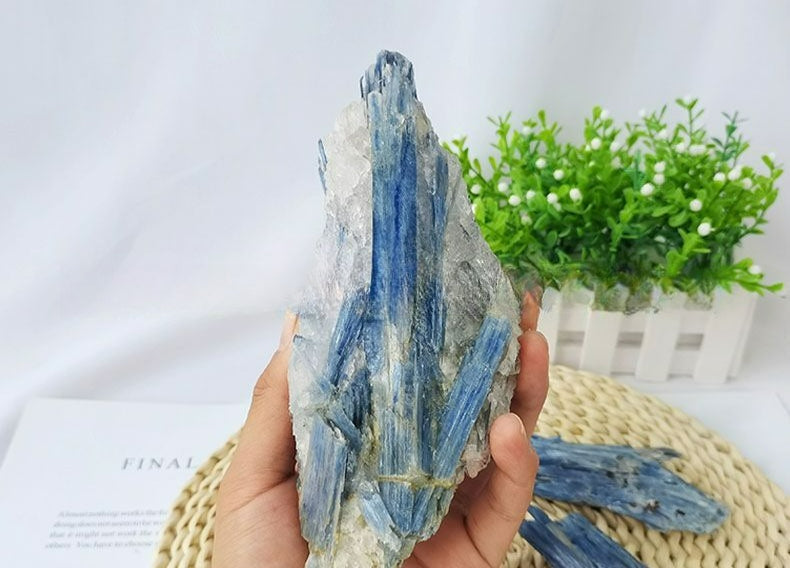Natural blue kyanite mineral specimen, Brazilian blue kyanite rough mineral specimen, blue quartz cluster