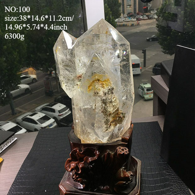 Natural green ghost crystal, colored ghost, hexagonal raw stone column, dark green multi-headed raw stone ore mark, home feng shui ornaments
