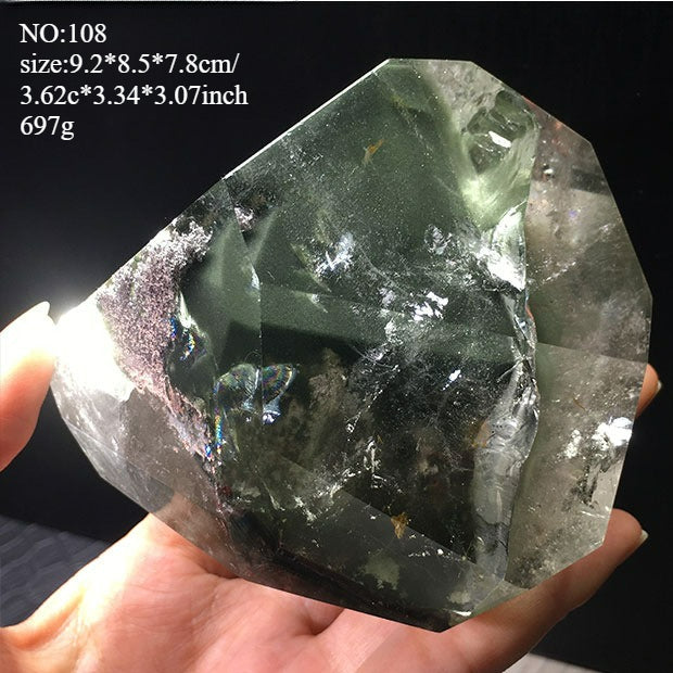 Natural green ghost crystal, colored ghost, hexagonal raw stone column, dark green multi-headed raw stone ore mark, home feng shui ornaments