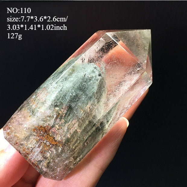 Natural green ghost crystal, colored ghost, hexagonal raw stone column, dark green multi-headed raw stone ore mark, home feng shui ornaments