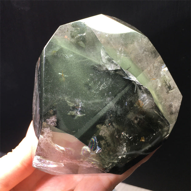 Natural green ghost crystal, colored ghost, hexagonal raw stone column, dark green multi-headed raw stone ore mark, home feng shui ornaments