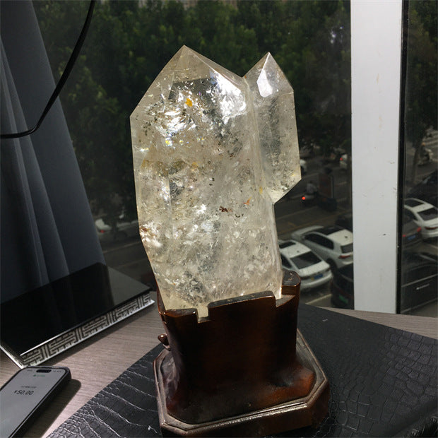 Natural green ghost crystal, colored ghost, hexagonal raw stone column, dark green multi-headed raw stone ore mark, home feng shui ornaments