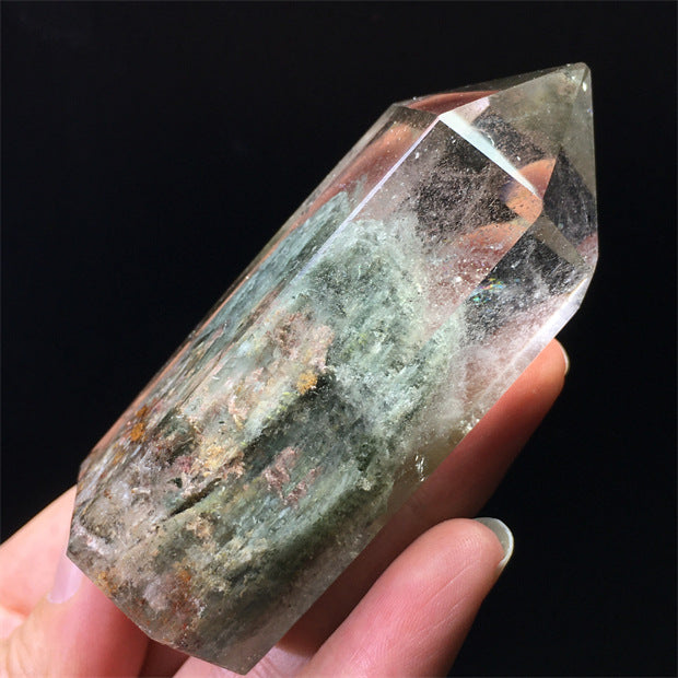 Natural green ghost crystal, colored ghost, hexagonal raw stone column, dark green multi-headed raw stone ore mark, home feng shui ornaments