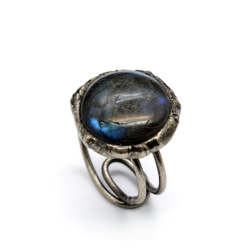 Distressed crystal ring, natural black tourmaline ring, irregular creative jewelry
