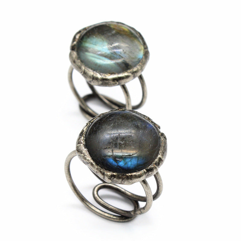Distressed crystal ring, natural black tourmaline ring, irregular creative jewelry