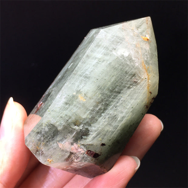 Natural green ghost crystal, colored ghost, hexagonal raw stone column, dark green multi-headed raw stone ore mark, home feng shui ornaments