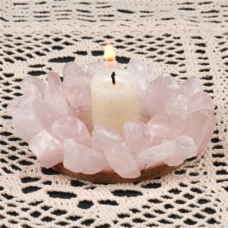 Natural rose quartz raw stone candlestick, European wedding candlestick, home decoration ornaments