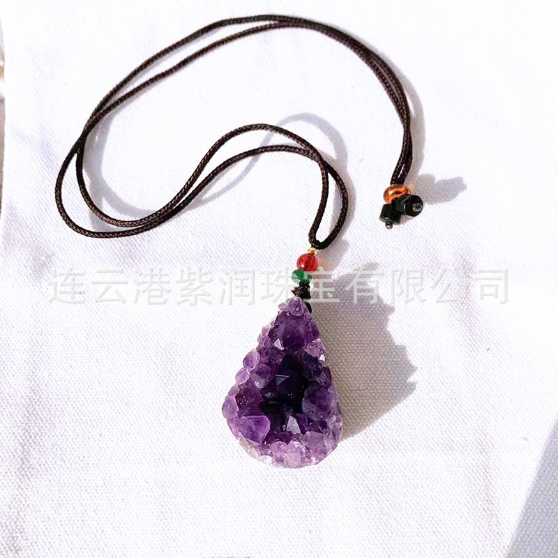 Natural amethyst cluster drop pendant, hand-woven with the shape, amethyst cluster necklace pendant