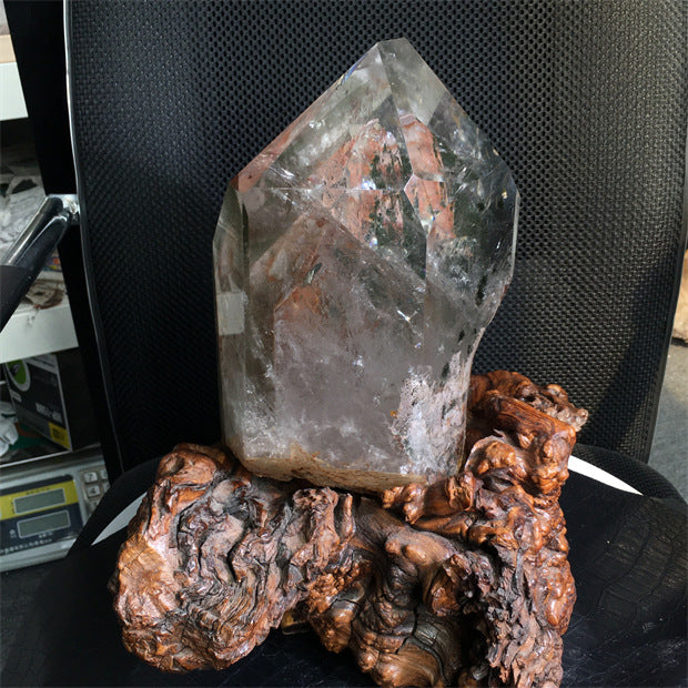 Natural green ghost crystal, colored ghost, hexagonal raw stone column, dark green multi-headed raw stone ore mark, home feng shui ornaments