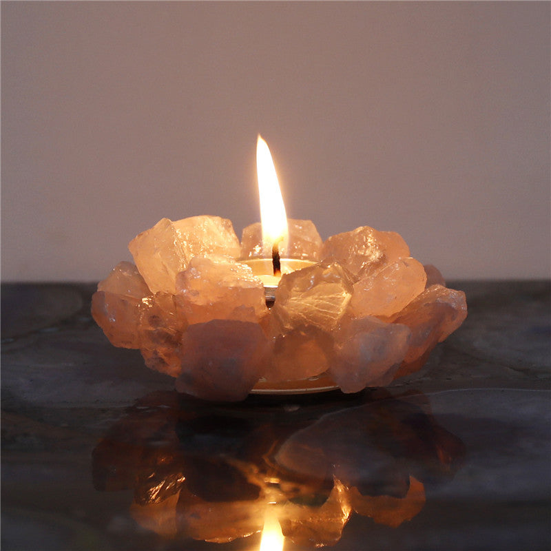 Natural rose quartz raw stone candlestick, European wedding candlestick, home decoration ornaments