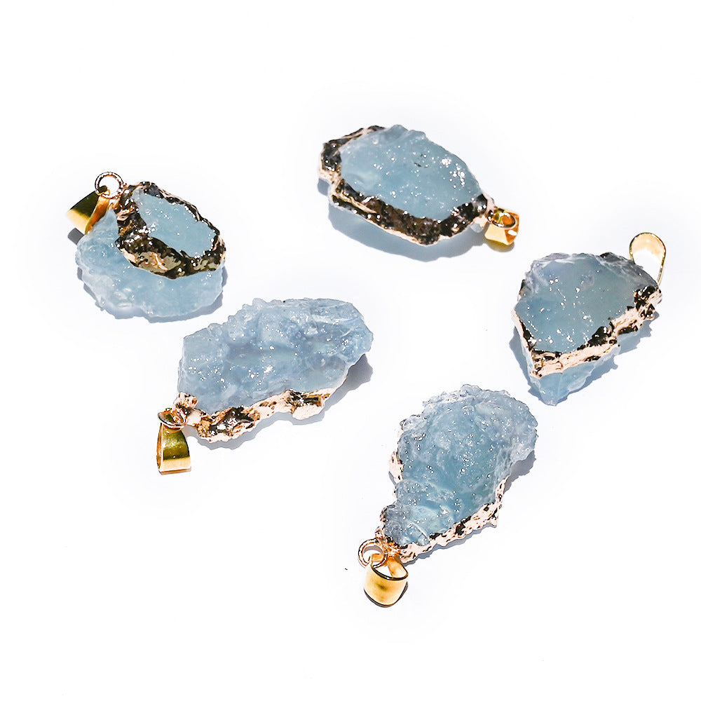 Natural Brazilian ice aquamarine crystal pendant, aquamarine crystal gilt/silver edge pendant necklace