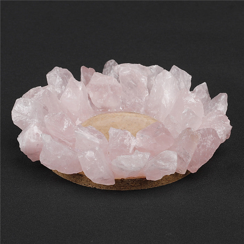 Natural rose quartz raw stone candlestick, European wedding candlestick, home decoration ornaments