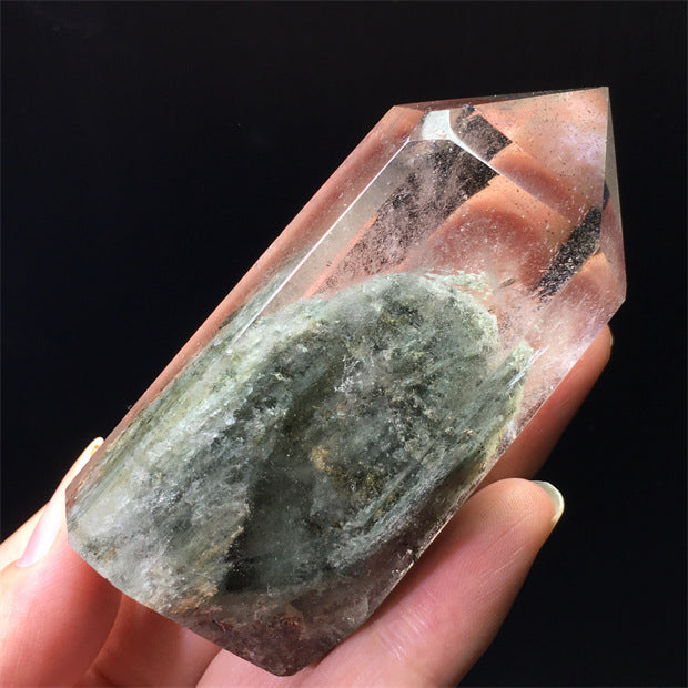 Natural green ghost crystal, colored ghost, hexagonal raw stone column, dark green multi-headed raw stone ore mark, home feng shui ornaments