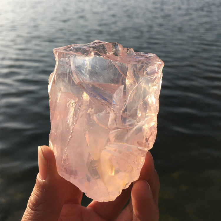 Natural rose quartz, Acester Brahma transparent rose quartz, raw stone ore high frequency healing spiritual stone ornaments