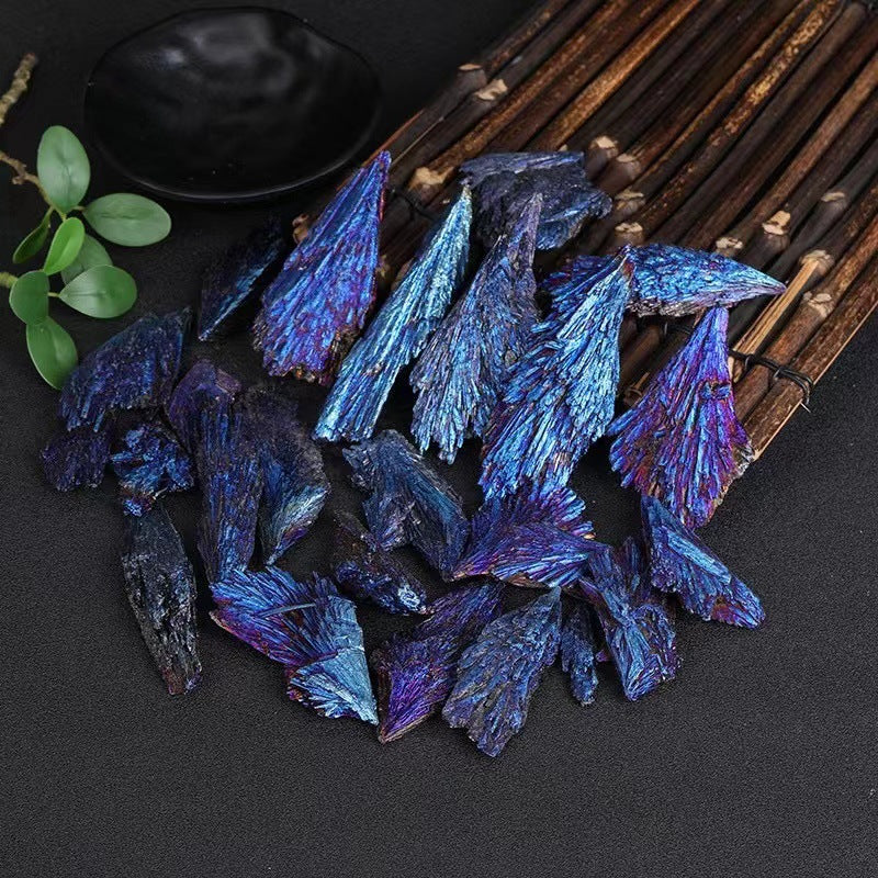 Natural peacock blue tourmaline, coated with colourful blue tourmaline peacock feathers rough stone, decorative mineral ornaments.