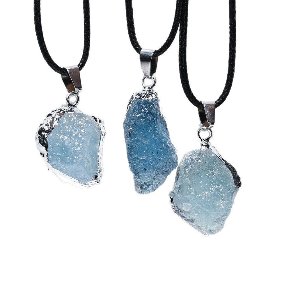 Natural Brazilian ice aquamarine crystal pendant, aquamarine crystal gilt/silver edge pendant necklace