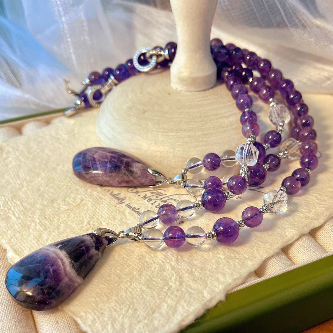 Natural amethyst pendant necklace, energy stone