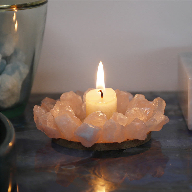 Natural rose quartz raw stone candlestick, European wedding candlestick, home decoration ornaments