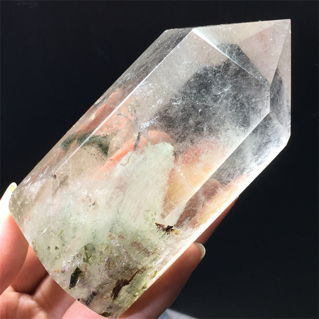 Natural green ghost crystal, colored ghost, hexagonal raw stone column, dark green multi-headed raw stone ore mark, home feng shui ornaments