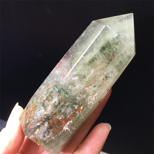 Natural green ghost crystal, colored ghost, hexagonal raw stone column, dark green multi-headed raw stone ore mark, home feng shui ornaments