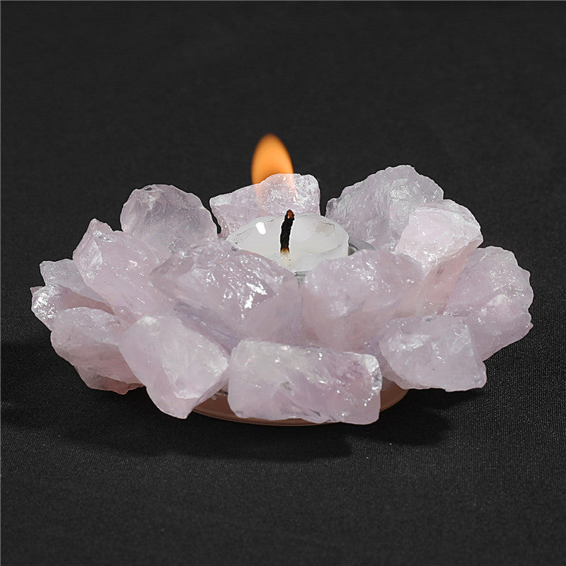Natural rose quartz raw stone candlestick, European wedding candlestick, home decoration ornaments