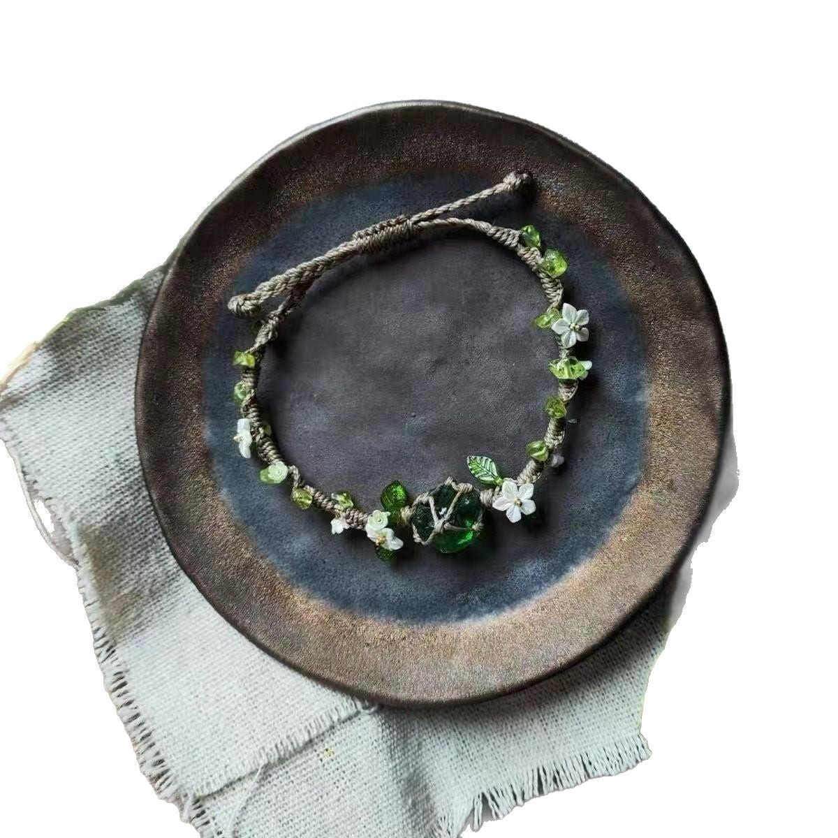 Synthetic crystal peridot, hand-woven bracelet gift, energy bracelet