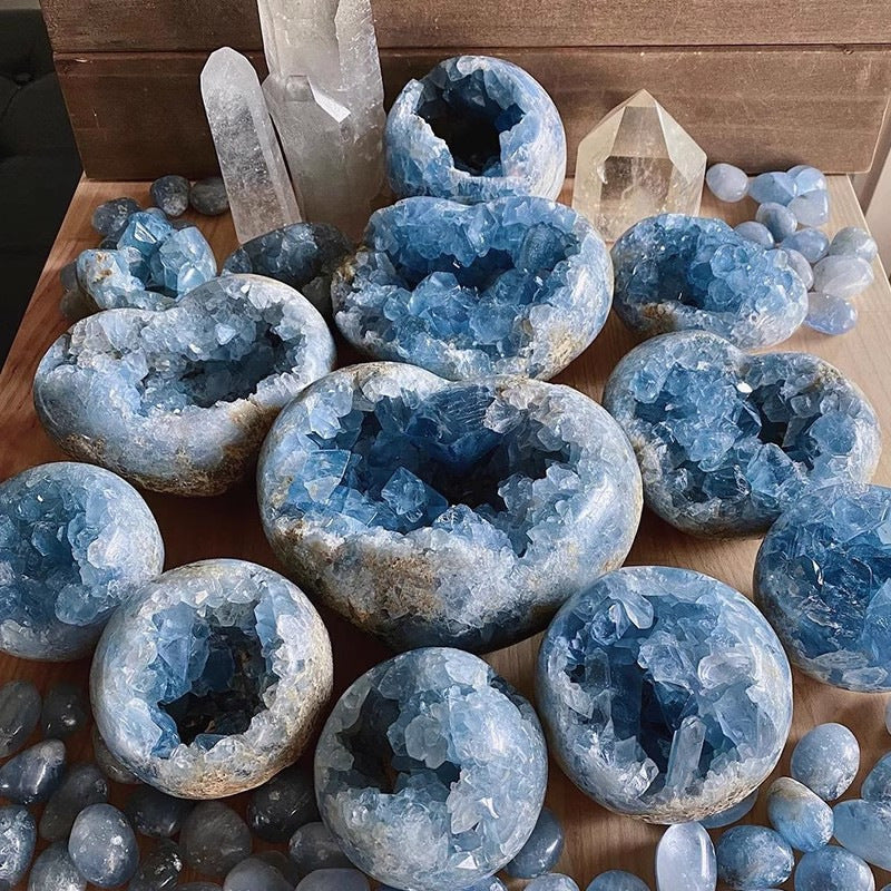 Natural lapis lazuli crystal cluster, blue mineral crystal stone collection ornaments