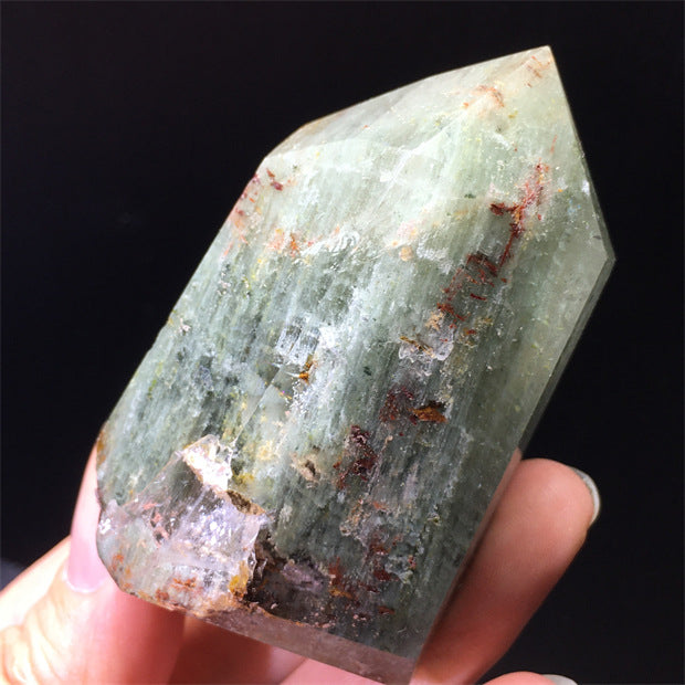 Natural green ghost crystal, colored ghost, hexagonal raw stone column, dark green multi-headed raw stone ore mark, home feng shui ornaments