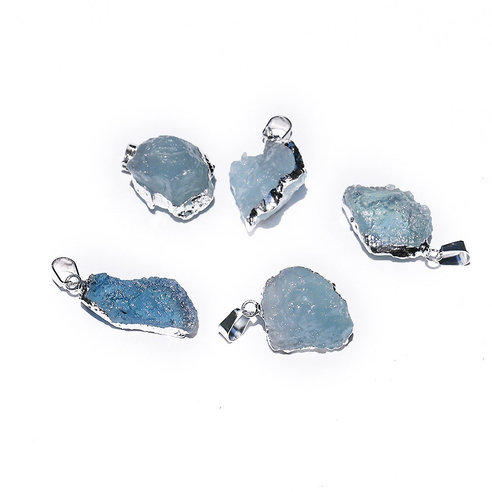 Natural Brazilian ice aquamarine crystal pendant, aquamarine crystal gilt/silver edge pendant necklace