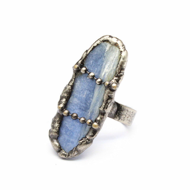 Distressed crystal ring, natural black tourmaline ring, irregular creative jewelry