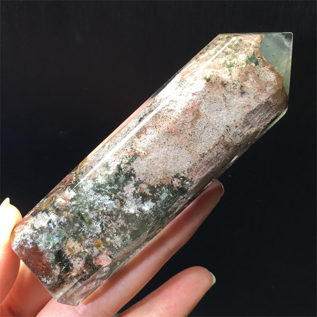 Natural green ghost crystal, colored ghost, hexagonal raw stone column, dark green multi-headed raw stone ore mark, home feng shui ornaments
