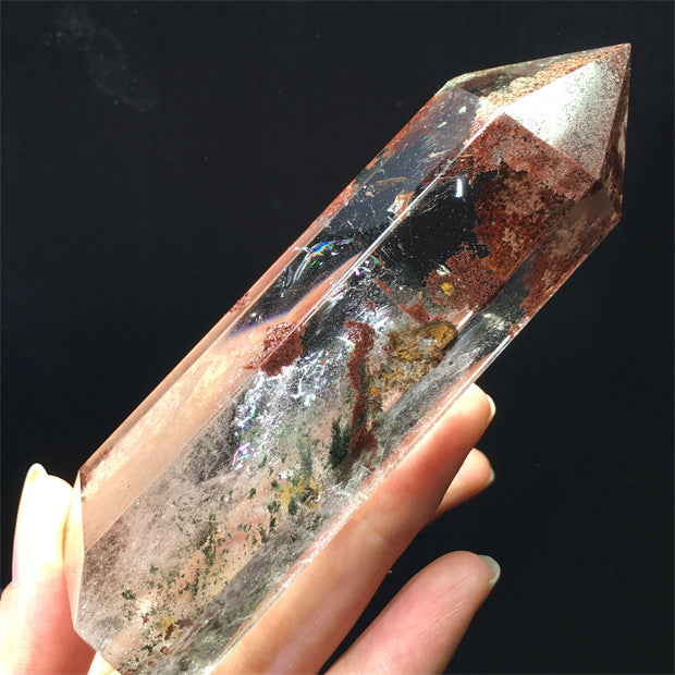 Natural green ghost crystal, colored ghost, hexagonal raw stone column, dark green multi-headed raw stone ore mark, home feng shui ornaments