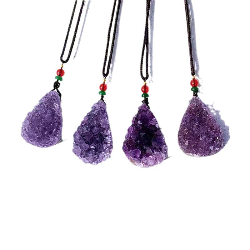 Natural amethyst cluster drop pendant, hand-woven with the shape, amethyst cluster necklace pendant