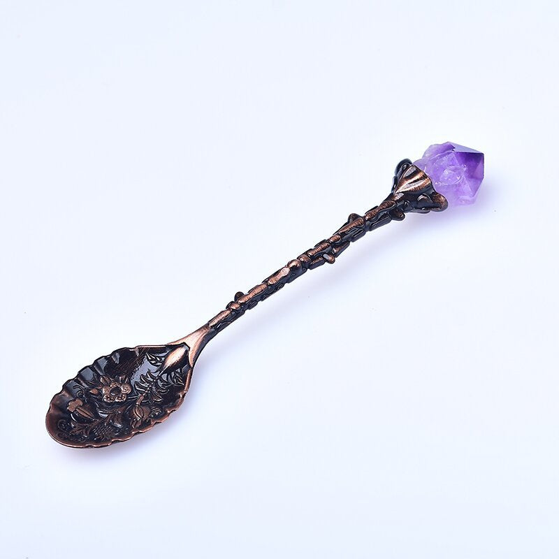 Uruguayan natural amethyst tooth flower spoon, creative carved long handle spoon
