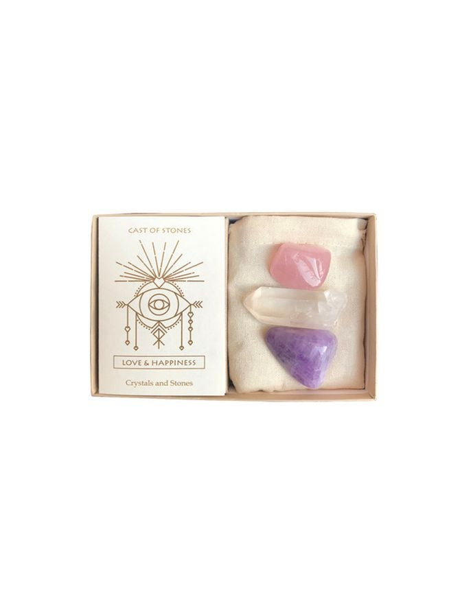 Natural raw stone crystal gift box set, energy rolling stone