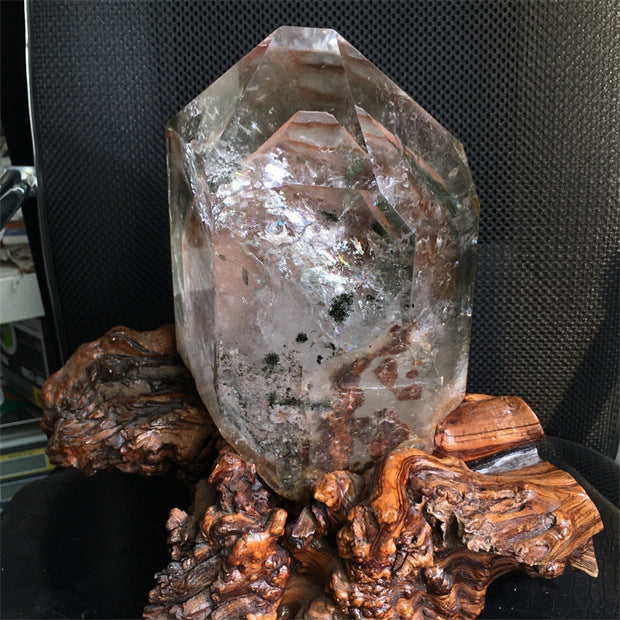 Natural green ghost crystal, colored ghost, hexagonal raw stone column, dark green multi-headed raw stone ore mark, home feng shui ornaments