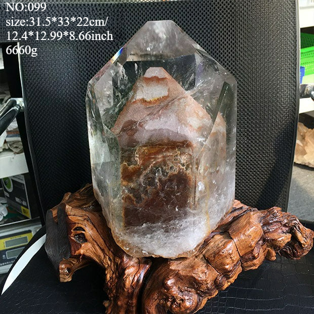 Natural green ghost crystal, colored ghost, hexagonal raw stone column, dark green multi-headed raw stone ore mark, home feng shui ornaments