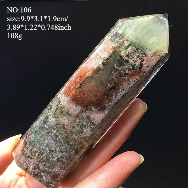 Natural green ghost crystal, colored ghost, hexagonal raw stone column, dark green multi-headed raw stone ore mark, home feng shui ornaments