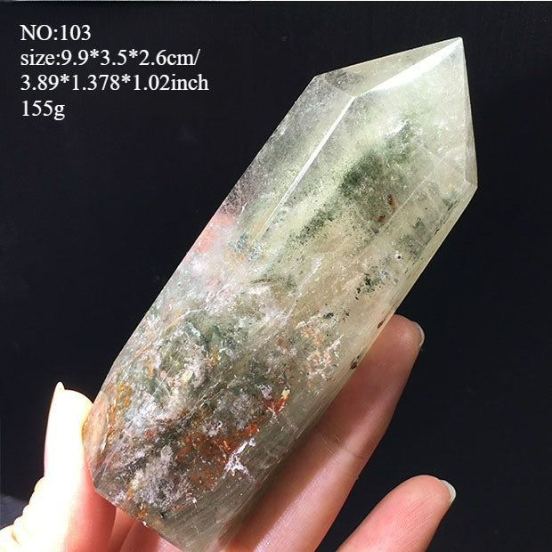 Natural green ghost crystal, colored ghost, hexagonal raw stone column, dark green multi-headed raw stone ore mark, home feng shui ornaments