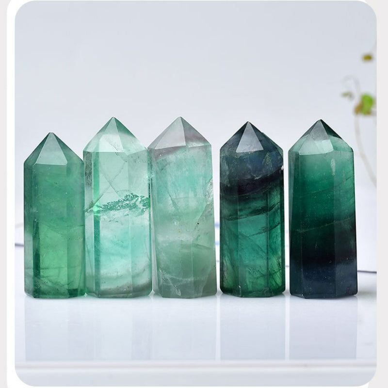 Natural crystal hexagonal green fluorite crystal column