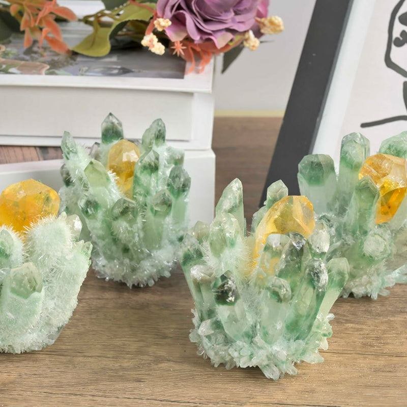 Two-color green ghost artificial crystal cluster, crystal raw stone home table ornaments