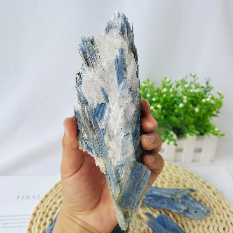 Natural blue kyanite mineral specimen, Brazilian blue kyanite rough mineral specimen, blue quartz cluster