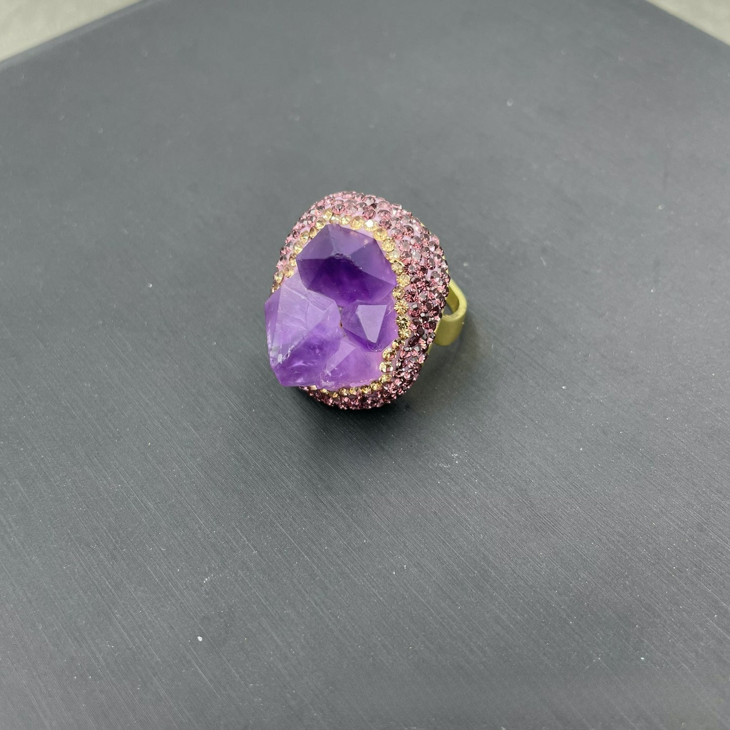 Natural raw amethyst four-piece jewelry set, energy raw stone accessories, including necklaces, earrings, rings, bracelets, personalized raw mineral jewelry, sweater chain high-end handmade set