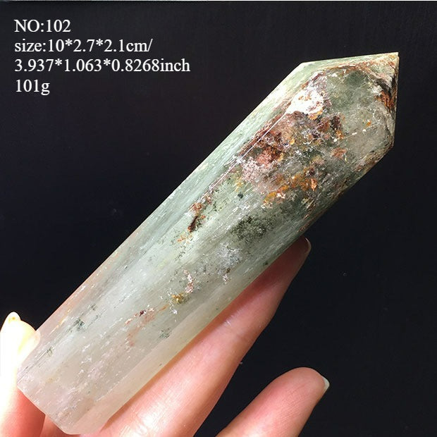 Natural green ghost crystal, colored ghost, hexagonal raw stone column, dark green multi-headed raw stone ore mark, home feng shui ornaments