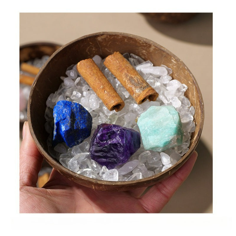 Natural crystal 12 constellations coconut demagnetizing bowl, diffuser stone raw stone Feng Shui ornaments