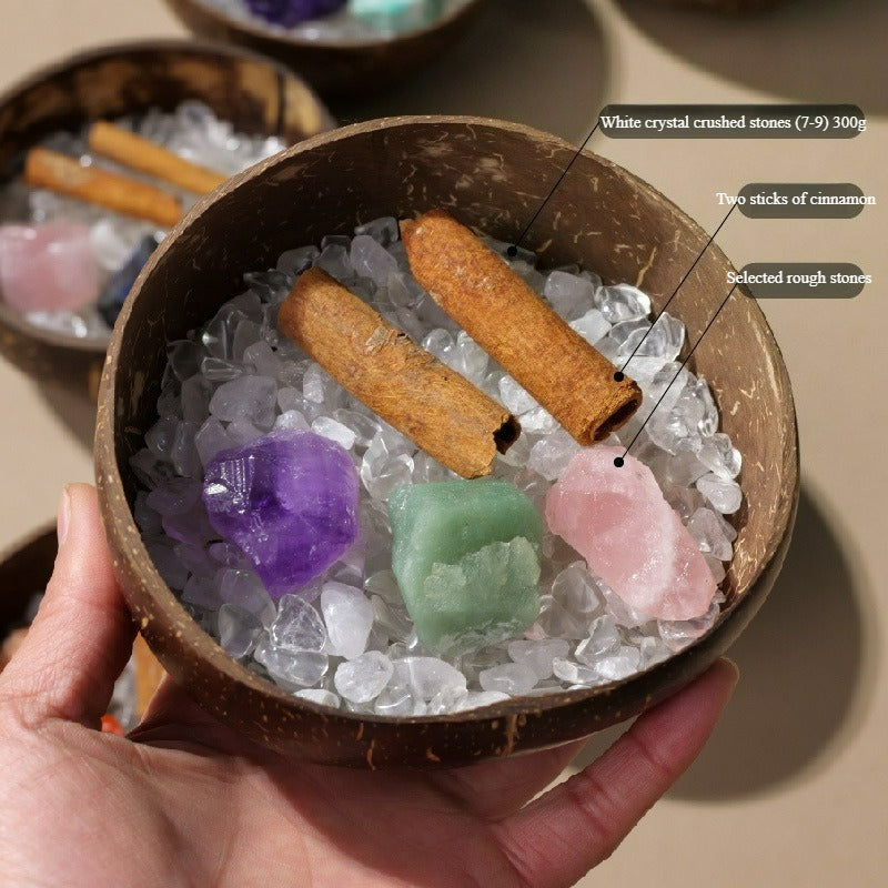 Natural crystal 12 constellations coconut demagnetizing bowl, diffuser stone raw stone Feng Shui ornaments