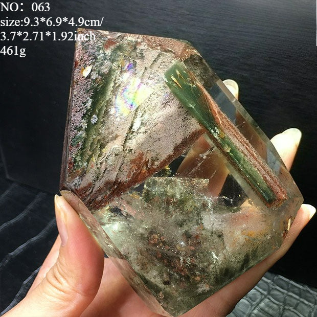 Natural green ghost crystal, colored ghost, hexagonal raw stone column, dark green multi-headed raw stone ore mark, home feng shui ornaments