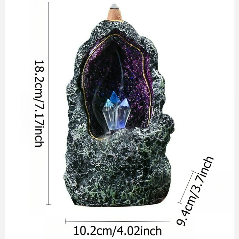 Creative resin backflow incense burner crystal cave LED night light, creative incense ornaments, incense backflow