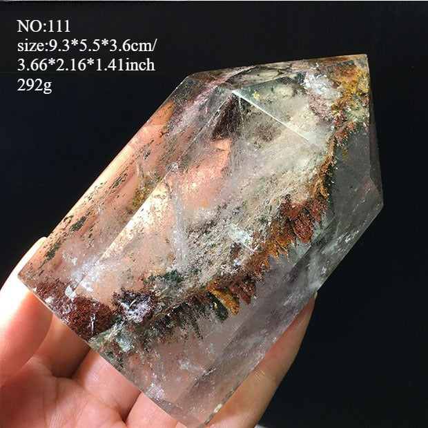 Natural green ghost crystal, colored ghost, hexagonal raw stone column, dark green multi-headed raw stone ore mark, home feng shui ornaments